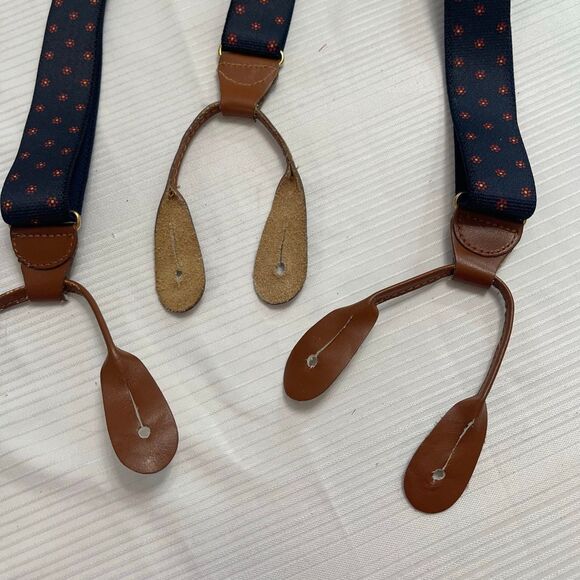 CAS Navy Blue Red Flower Black Leather Germany Suspenders - Picture 3 of 6